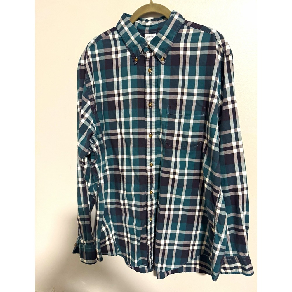Brooks Brothers Shirt 1818 Regent Men's XL Cotton Plaid Green/White**Snag